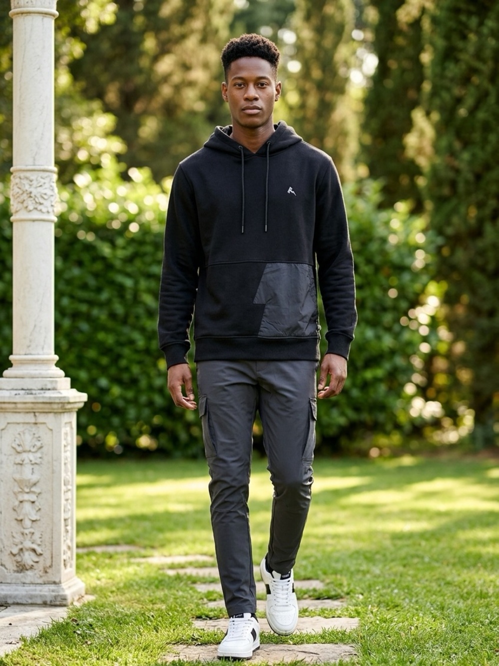 Tackma Men's M Black Urban Streetwear Long-sleeve Hooded graphic Sweatshirt